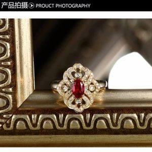 Gold Filled Ruby Solitaire Antiqued Ring